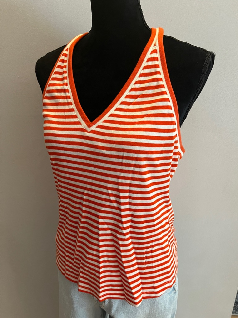 Maeve by Anthropologie V Neck Tank Top, size M, red white stripe Racerback